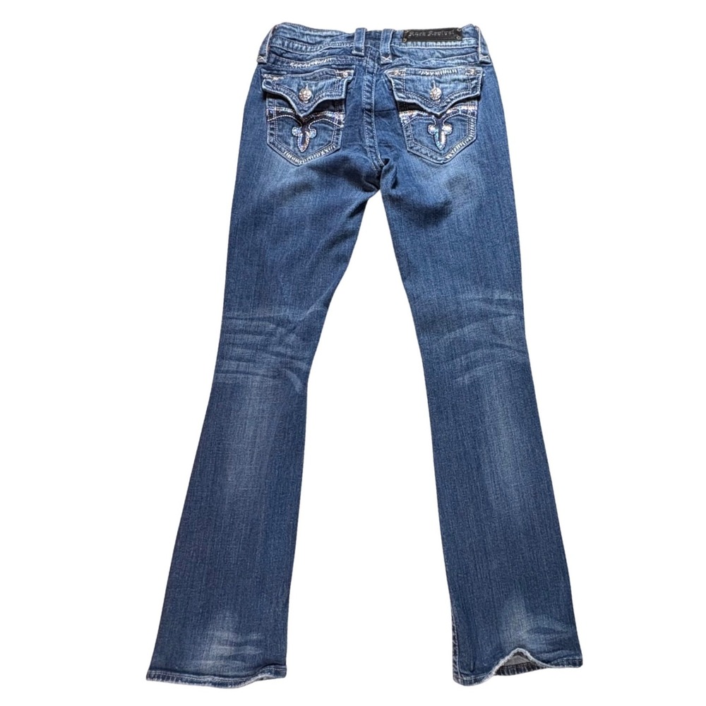 Rock Revival Buckle Bootcut Jeans Women's 27 Embellished Thick Stitch Y2K denim